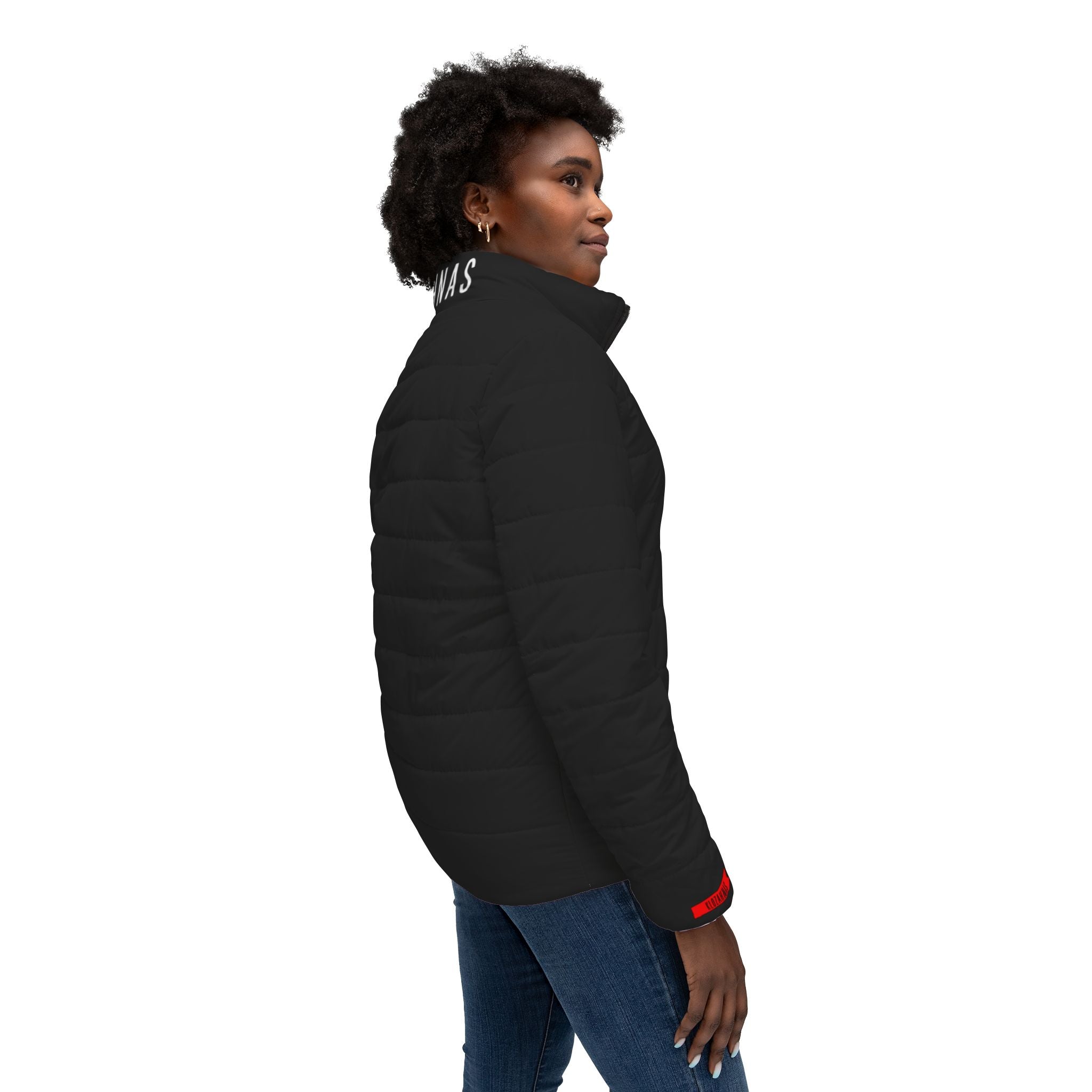 Klozahnas Red Stripe Logo Women’s Puffer Jacket