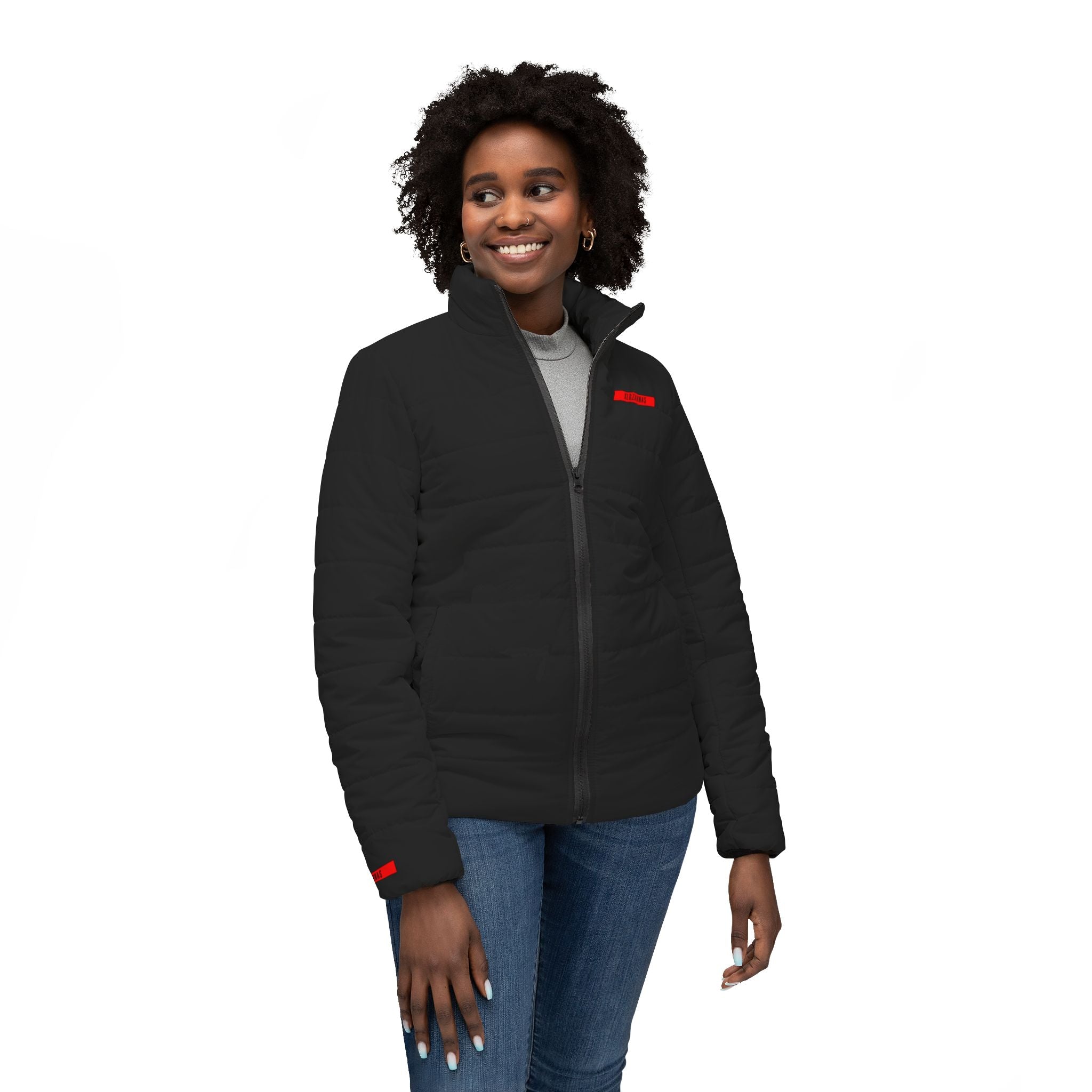Klozahnas Red Stripe Logo Women’s Puffer Jacket